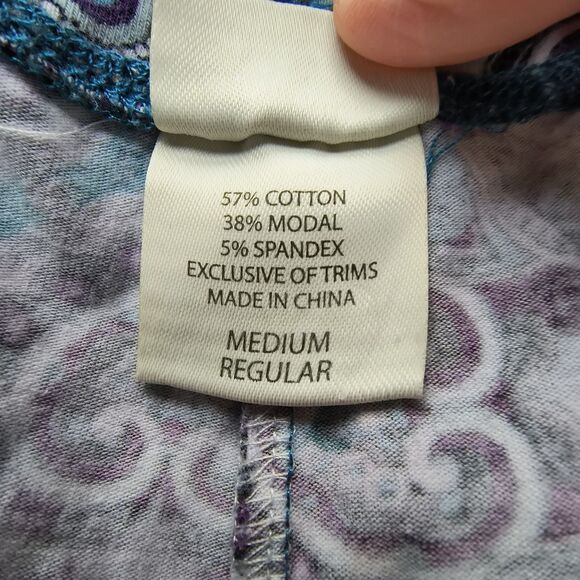 Soma Pajama Set Large Paisley Green Blue Stretch Pockets Lounge Cozy Holiday - Picture 12 of 16